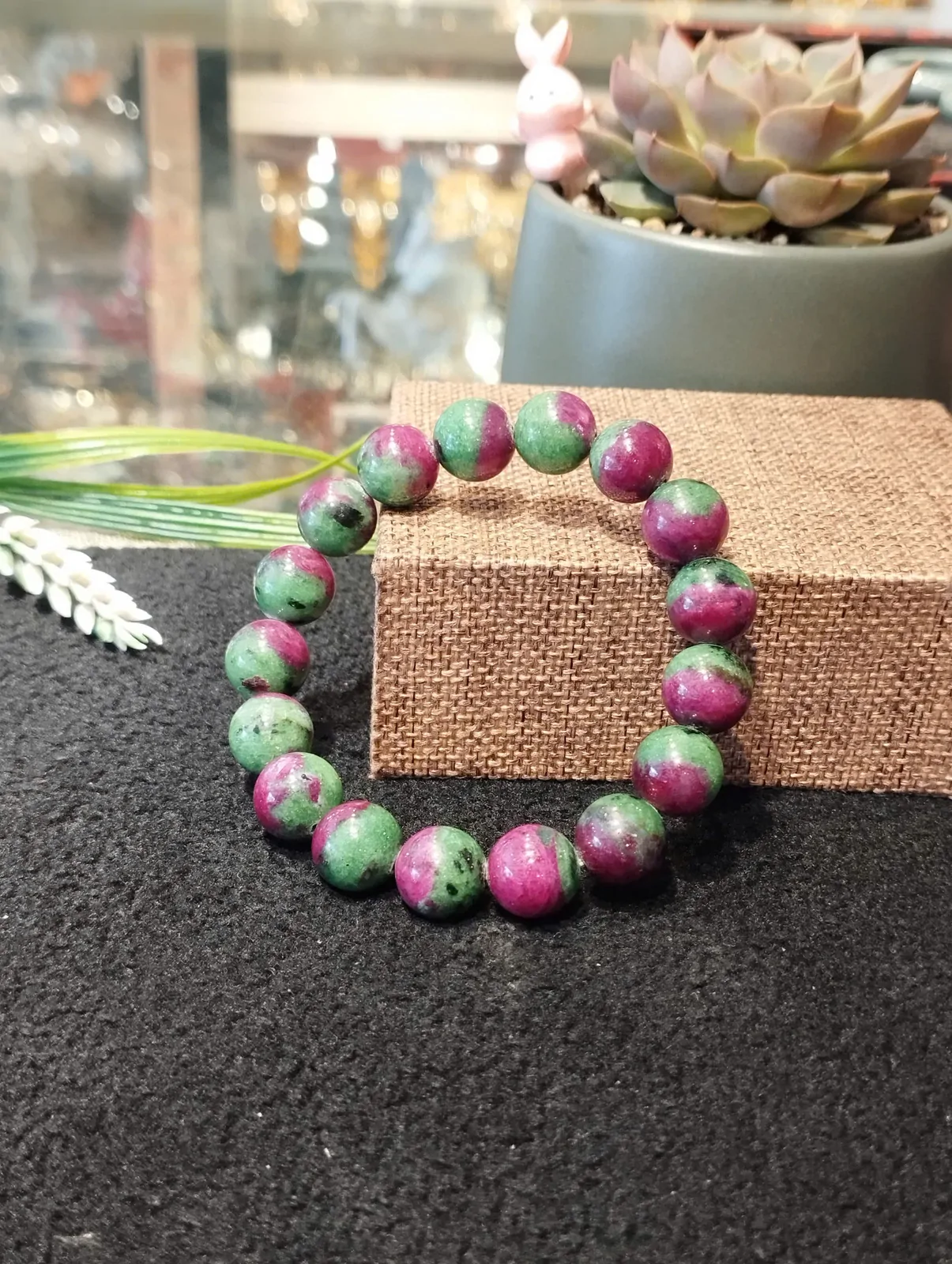 Chuỗi Hồng Lục Bảo Ruby xanh siêu cấp (55.6g - 17 bi) S6390-S5-23352
