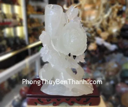 Tượng 2 chim khuyên nâu và 1 cúc Thanh Ngọc K059