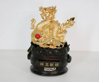 Rồng vàng trên như ý đế gỗ tròn - Tường long hiến thị FG094A