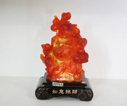 Phật di lạc lưu ly đỏ như ý hồ lô kim bảo (có đèn) G154A