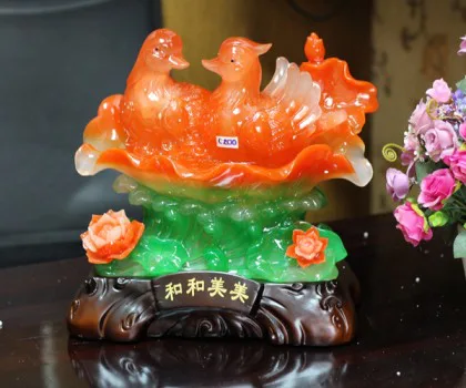 Cặp chim uyên ương ngọc đỏ cam trên sen mẫu đơn -  Hoà hoà mỹ mỹ C200A