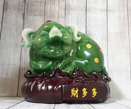 Thần tài heo xanh ngọc trên túi tài lộc gỗ lớn - Tài Đa Đa LN024