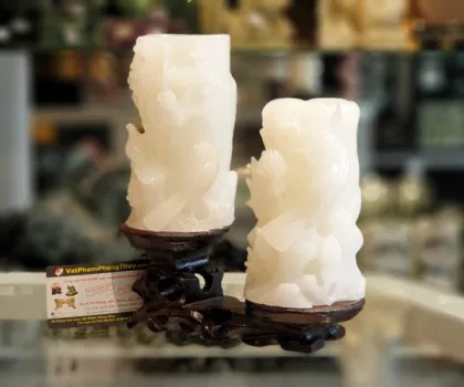 Hai gốc bạch ngọc trên đế gỗ nghệ thuật hàng độc (GCN) GM192