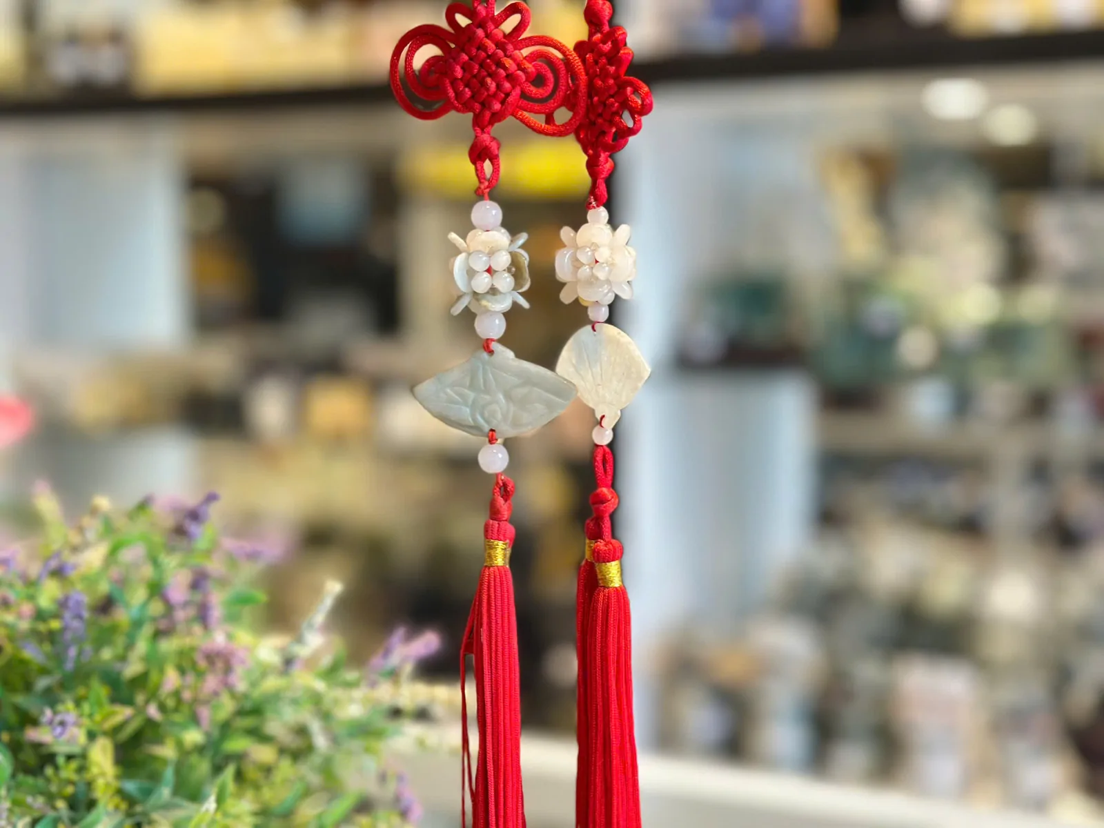 Ngọc bội treo hình quạt+lồng bình an Miến Điện S262